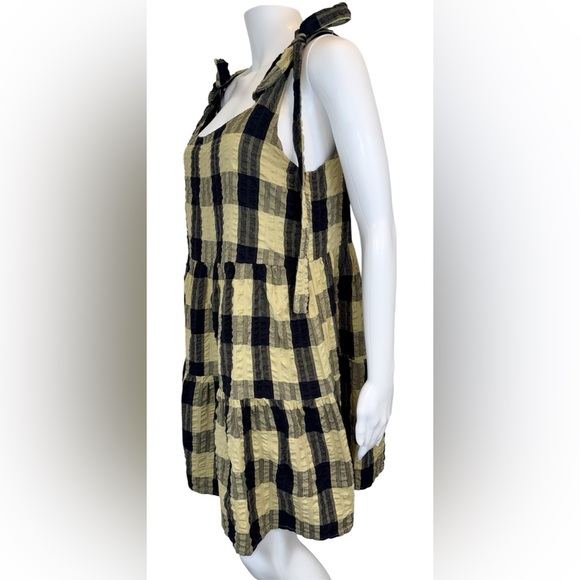 ASOS Plaid Tie-Shoulder Mini Dress Black and Tan Oversized Woman’s size 6 - Picture 2 of 12